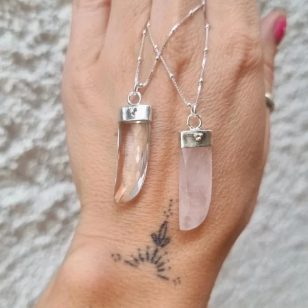 Collar Cuerno Cuarzo Rosa plata - Imagen 2